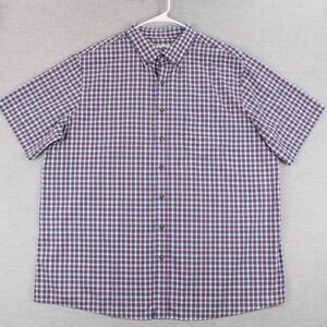 HB Harbor Bay Shirt Mens Size 1XLT Blue Red Short Sleeve Button Down Cotton Poly